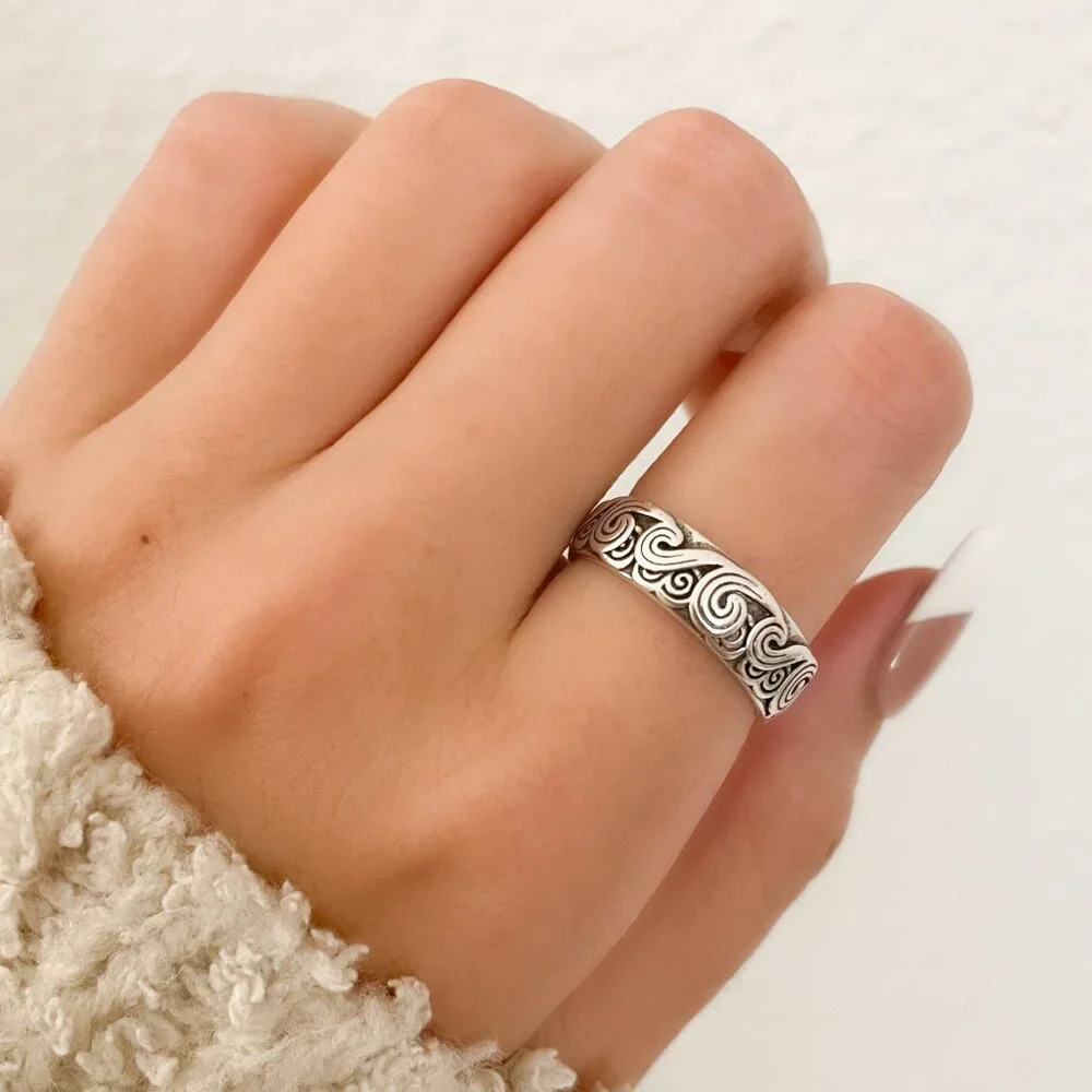 925 Sterling Silver Wave Ring Band Engraved Ring Boho Ring Minimalist Ring
